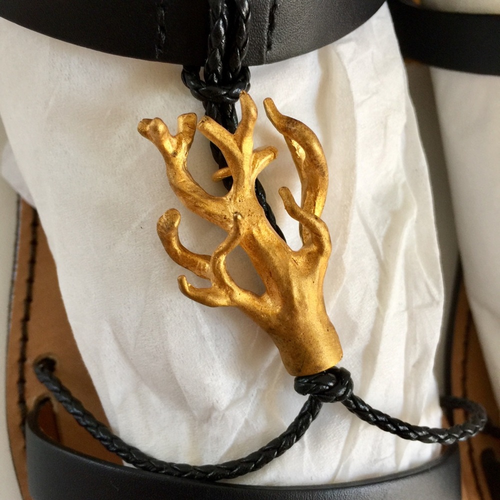 RARE VALENTINO LTD RUNWAY BLACK LEATHER&BRASS SANDAL RUNS LG - Picture 6 of 16